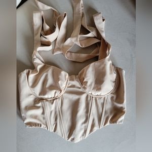 Khaki corset bustier with shoulder ties